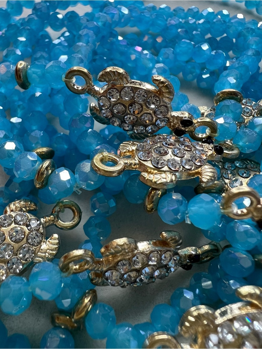 Gold Turtle Crystal with Turquoise Color Beaded Bracelet NWOT